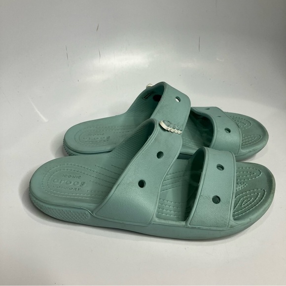 Crocs teal 2 strap slides with holes for gibbets size 8 - Picture 4 of 6
